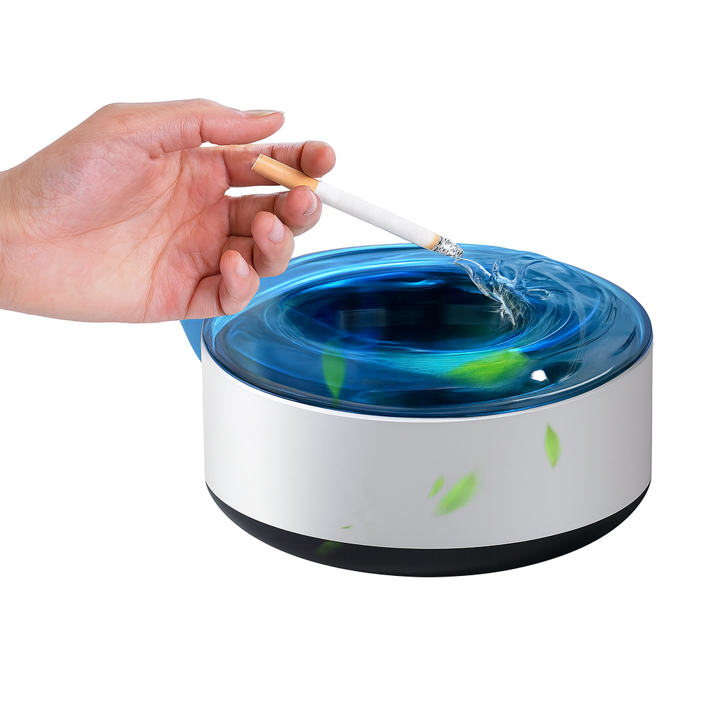 Hand placing a cigarette into a Smoke Air Purifier